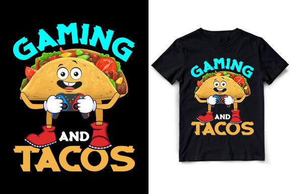 The Gaming and Tacos Funny T-Shirt Design as a Versatile Creative Asset